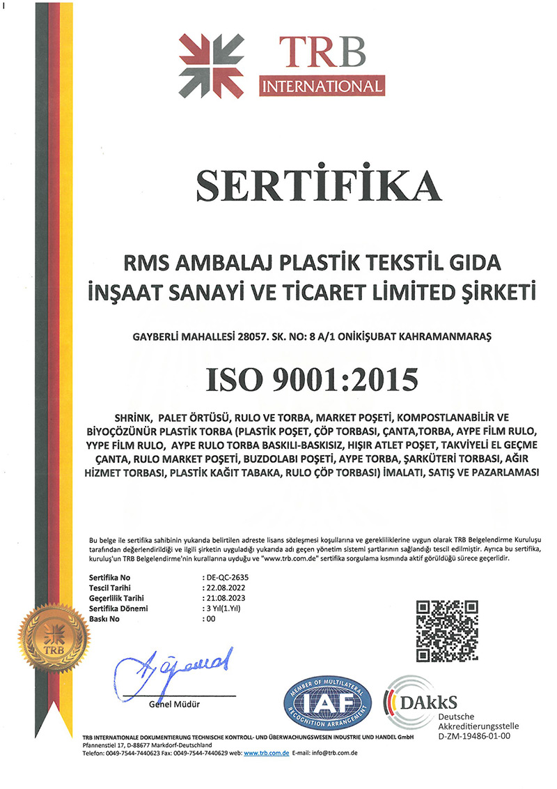 ISO 9001-2015 kalite belgesi